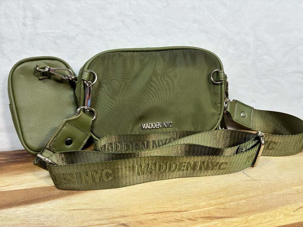 Madden NYC Olive Green Nylon Crossbody Bag With Detachable Coin Pouch